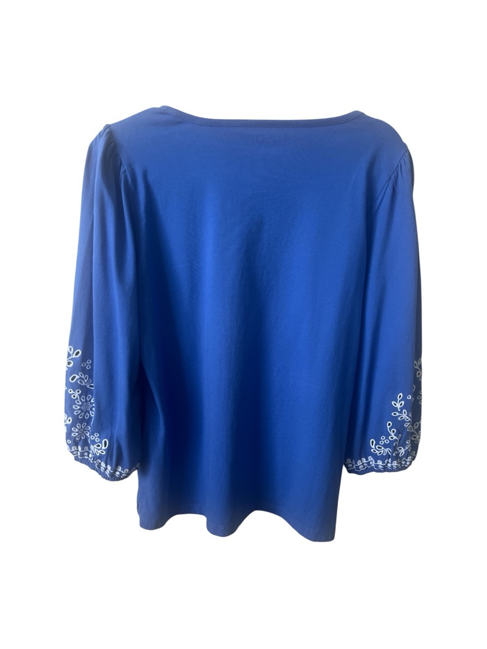 NWT Talbots Petite Medium Blue Embroidered Cotton Top 3/4 Sleeve Side Vent MP - Picture 3 of 7
